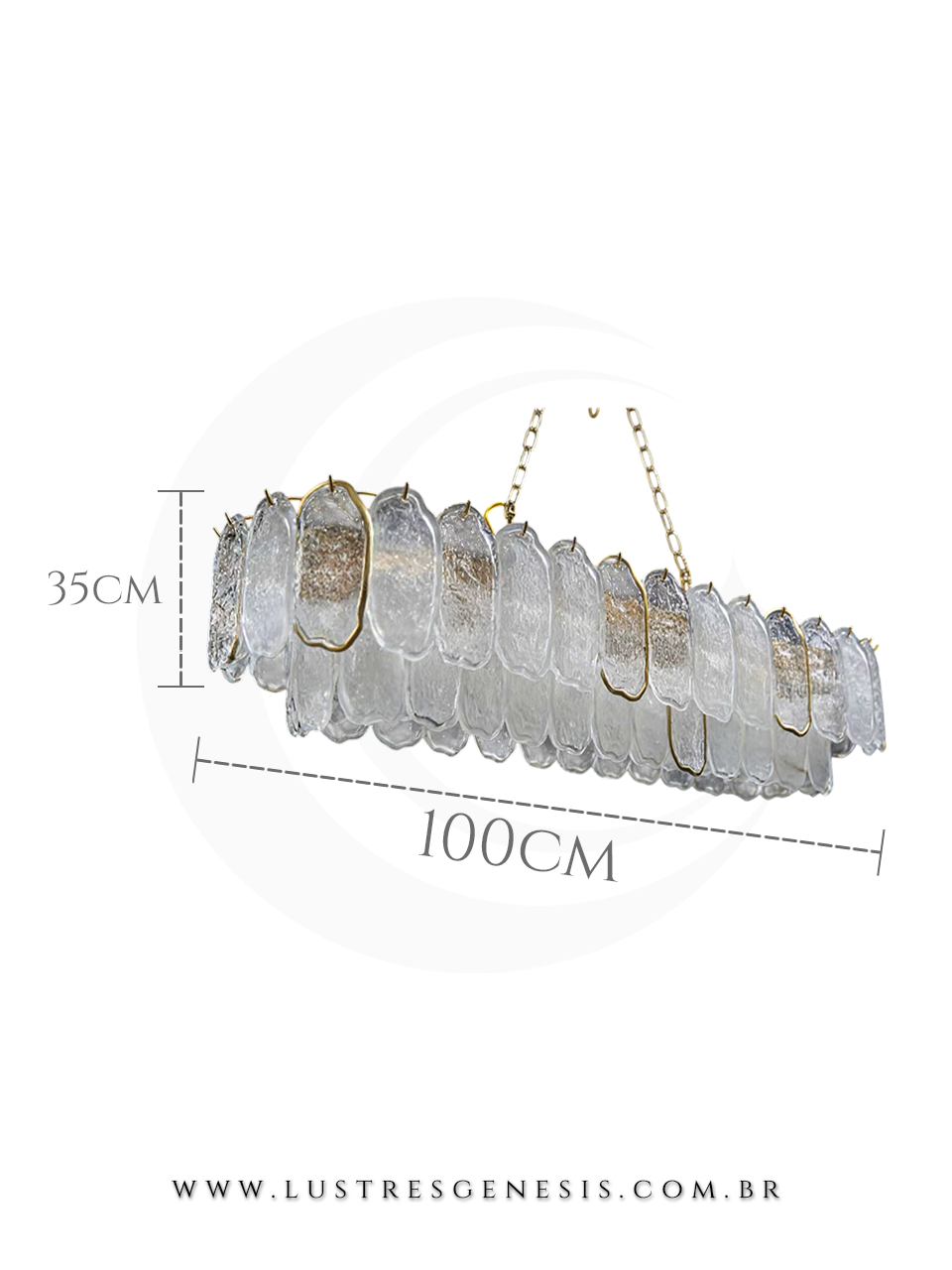 Lustre Moderno de Cristal Dourado 100x35cm Retangular, Sala de Jantar, Mesa Sala de Jantar, Sala de Estar, Quarto Casal, Suite Master